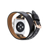 Bloominbag Alpine Double Tour Noir Black Hakiki Deri Apple Watch Kordonu - 44/45/46/49mm