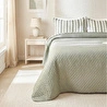 Ocean Home Textile Pamuklu Kapitoneli Haki Renk Çizgi Desen Çift Kişilik Yatak Örtüsü Seti 1 Adet 250 X 230 / 2 Adet 50 X 70 Cm