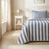 Ocean Home Textile Pamuklu Kaapitoneli Lacivert Renk Çizgi Desen Tek Kişilik Yatak Örtüsü Seti 1 Adet 180 X 230 / 1 Adet 50 X 70 C