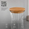 Vienev Ahşap Kapaklı Cam Sürahi & Vazo 1100 Ml - Çizgili Cam Karaf Başucu Sürahisi 25 Cm