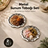 Vienev 2'li Metal Sunum Tabağı Seti 24 Cm - Çiçek Dekor Sunum Tepsi