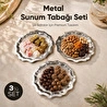 Vienev 3'lü Metal Sunum Tabağı Seti 24 Cm - Çiçek Dekor Sunum Tepsi