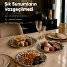 Vienev 3'lü Metal Sunum Tabağı Seti 24 Cm - Çiçek Dekor Sunum Tepsi