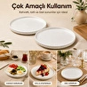 Vienev 2 Parça 24 Cm Porselen Servis Tabağı Seti - Modern Çizgili Yuvarlak Sunum Tabağı