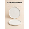 Vienev 2 Parça 24 Cm Porselen Servis Tabağı Seti - Modern Çizgili Yuvarlak Sunum Tabağı
