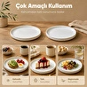 Vienev 2 Parça 20 Cm Porselen Servis Tabağı Seti - Modern Çizgili Yuvarlak Sunum Tabağı