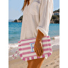 Beige & Stone Kişiye Özel Harf Detaylı Pembe Çizgili 17x29 Cm Volanlı Clutch & Portföy Çanta Kadın El Çantası