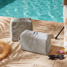 Ocean Home Textile 2'li Termal Astarlı Su İtici Leke Tutmaz Gri Renk Jüt Keten Makyaj İlaç Çantası Seti 25 X 15 X 12.5 / 20 X 21 X