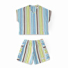 Green Black Stripe Green Kadın Havlu Şortlu Takım %100 Pamuk Renkli Standart