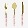 Flying Tiger Copenhagen Pembe Tek Kişilik Gold Çatal Kaşık Bıçak Seti