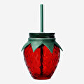 Flying Tiger Copenhagen Kırmızı Çilek Şeklinde Pipetli Cam Kavanoz Bardak