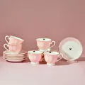 Karaca Piraye Kalp Figürlü Pembe 6 Kişilik Kahve Fincan Takımı 80 ml
