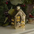Karaca Home New Year Yılbaşı Gold House Ledli Dekoratif Obje 8,5 x 8,3 x 14,4 cm