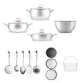 Karaca Karıştır-Pişir-Sakla 18 Parça Karıştırma Kabı ve Servis Gereçli Çelik Çeyiz Tencere Seti