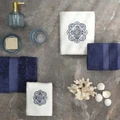Karaca Home Cleto Off White - İndigo Bambu Pamuk Nakışlı 4'lü Havlu Seti