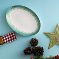 İstanbul Porselen Starlight Fine Bone New Year Yılbaşı Kayık Tabak Yeşil 26 cm