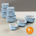 Vienev 9'lu 3x(600-1100-1800 Ml) Mikrodalga Ve Difrize Uygun Vip Kapaklı Özel Saklama Kabı Seti Mavi