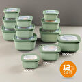 Vienev 12'li 4x(600-1100-1800 Ml) Mikrodalga Ve Difrize Uygun Vip Kapaklı Özel Saklama Kabı Seti Yeşil