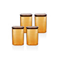 The Mia Akasya Dikdörtgen Cam Kavanoz Seti Amber 4 Parça 1200 Ml