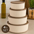 Vienev 4'lü Yuvarlak Saklama Kabı Seti Bej | 2.5l 1.5l 0.80l 0.45l | Mikrodalga Ve Dondurucu Uyumlu