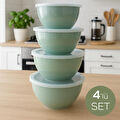 Vienev 4’lü Yuvarlak Kase Seti Yeşil | 1l, 1.5l, 2.3l, 3.3l | Kapaklı Çok Amaçlı Mutfak Saklama Kabı