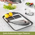 Vienev Çok Amaçlı Su Süzgeçli Kurutma Tepsisi | Sebze, Balık Ve Bulaşık İçin Pratik Kullanım Gri