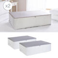 Ocean Home Textile 2 Adet Mega Boy Gri Çizgili Stuff&things Baza Altı Hurç Set 74 X 46 X 22 Cm