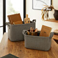 Ocean Home Textile 2'li Antrasit Renk Dokulu Kumaş Sepet Set 24 X 17 X 12 / 30 X 21 X 18 Cm