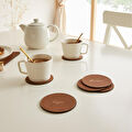 Ocean Home Textile 6'lı Taba Renk Deri Bardak Altlığı Ø 10 Cm