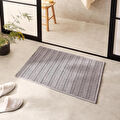 Ocean Home Textile Yıkanabilir Pamuklu Gri Renk Çizgi Desen Banyo Paspası 60 X 90 Cm