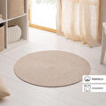 Ocean Home Textile Yıkanabilir Bej Kırçıllı Pamuklu Halı Kilim Ø 80 Cm