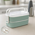 Vienev İki Katlı Saklama Kabı Ve Öğün Kabı – Çatal Kaşık Dahil Mint