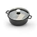 De Buyer Choc Extreme Yapışmaz Kaplama Cam Kapaklı Tencere 24 Cm Siyah