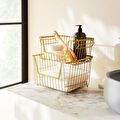Ocean Home Textile 2'li Altın Renk Metal Sepet Set 32 X 22 X 16 / 33 X 27 X 20 Cm