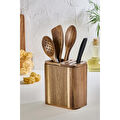 Lora Bianca Akasya Ahşap Tezgah Üstü Kaşıklık - Bıçaklık Düzenleyici Ve Kaşık Seti Kahverengi