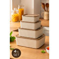 Vienev 4'lü Dikdörtgen Saklama Kabı Seti Bej | 2.5l 1.5l 0.80l 0.45l | Mikrodalga Ve Dondurucu Uyumlu