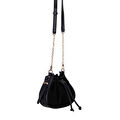 Bloominbag Haze Soft Süet Siyah Büzgülü Kadın Omuz Çantası – Noir Black Drawstring Bag