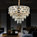 Apliqa Orrel 8'li Gold Kristal Taşlı Modern Oturma Odası Salon Sarkıt Avize