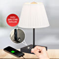 Apliqa Edel Usb Girişli Hızlı Telefon Şarj Edilebilir Beyaz Şapkalı Siyah Masa Lambası Abajur