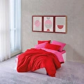 Cozy Home Popping Colors Çift Kişilik Lastikli Çarşaflı Nevresim Takımı Sage Kırmızı-Fuşya