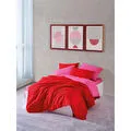 Cozy Home Popping Colors Çift Kişilik Lastikli Çarşaflı Nevresim Takımı Sage Kırmızı-fuşya
