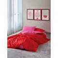 Cozy Home popping Colors Tek Kişilik Lastikli Çarşaflı Nevresim Takımı Sage Kırmızı-fuşya