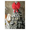 Beige & Stone Kurdele Orta Yıllbaşı Ağaç Süs Noel Kırmızı Fiyonk 37x40cm