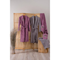 Cotton Box Bambu 3d Nakışlı Aile Bornoz Seti Violet Mürdüm-gri