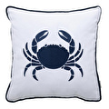 Mudo Home Mari̇n Crab Nakişli Kirlent Beyaz Laci̇vert 50x50 Cm