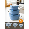 Vienev 3'lü Mikrodalga Ve Difrize Uygun Vip Kapaklı Özel Saklama Kabı Seti Mavi