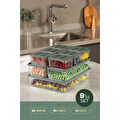 Vienev 9'lu Buzdolabı Dondurucu Organizer Ve Saklama Kabı Yeşil 6x(350ml) 2x(1,65lt) 1x(3,5lt)