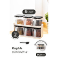 Vienev 6'lı Beyaz Standlı Kaşıklı Etiketli Kendinden Yapışkanlı Baharatlık Seti Beyaz