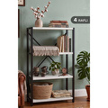 Vienev 4 Raflı Metal Dolap - Metal Ve Ahşap Kitaplık, Mutfak Rafı 120x60 Siyah-beyaz