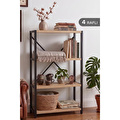 Vienev 4 Raflı Metal Dolap - Metal Ve Ahşap Kitaplık, Mutfak Rafı 120x60 Siyah-ahşap